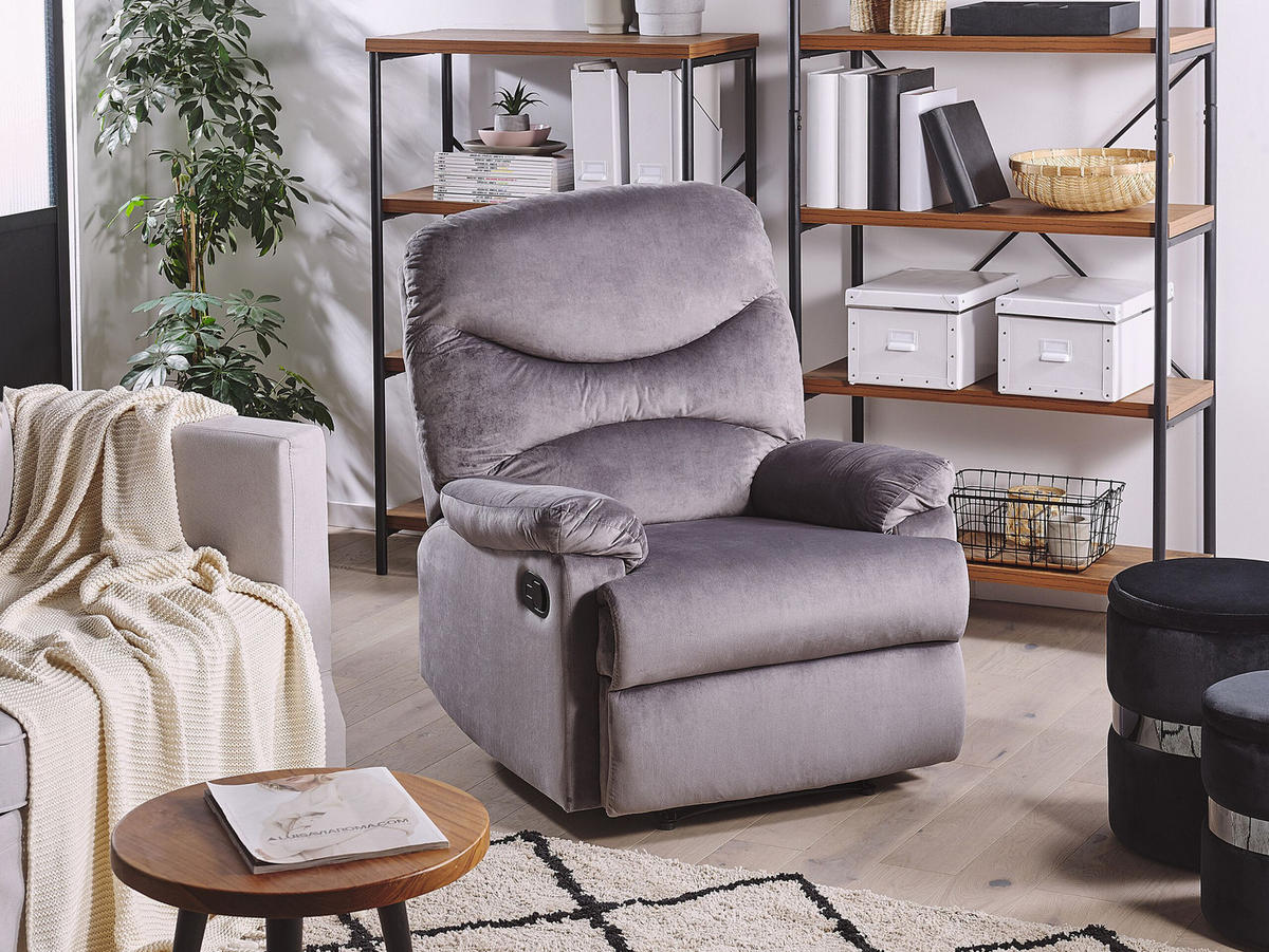 SESSEL Samtstoff grau verstellbar mit Fußstütze Eslov - Schwarz/Grau, Textil (85/103/90cm) - Beliani