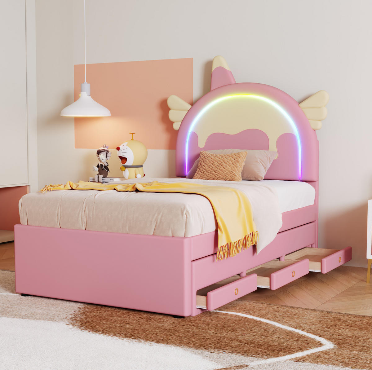 KINDERBETT mit Ausziehbett und Schubladen 90 x 200 cm PU Rosa - Pink, Holzwerkstoff (90/200cm) - Beauniv