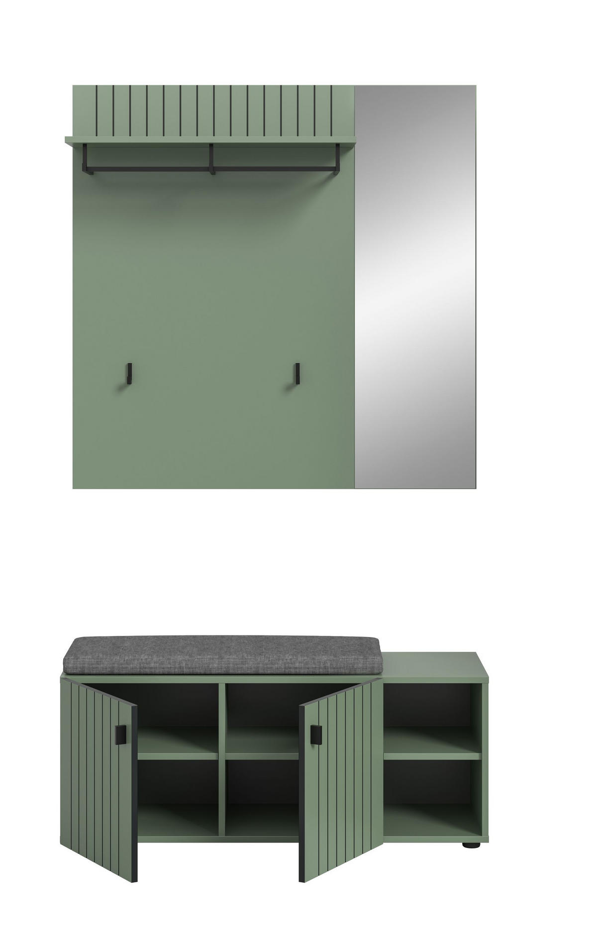 GARDEROBEN-SET inkl. Sitzkissen STATION 2-tlg. (B/H/T: ca. 106/192/37 cm) in Smoke Green/Smoke Green - Dunkelgrün, Holzwerkstoff (106/192/37cm)