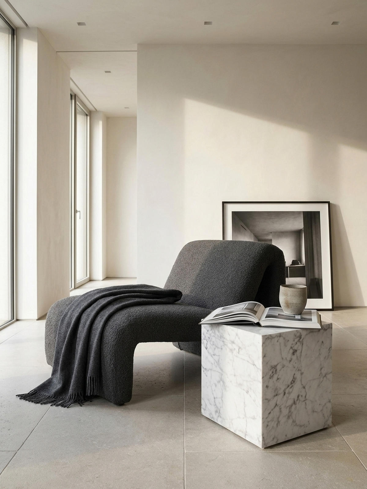 COUCHTISCH MONOBLOC in Hochglanz mit Marmor-Optik, Würfelform, Weiß 40x40x45 cm - Weiß, Holzwerkstoff (40/40/45cm) - KADIMA DESIGN