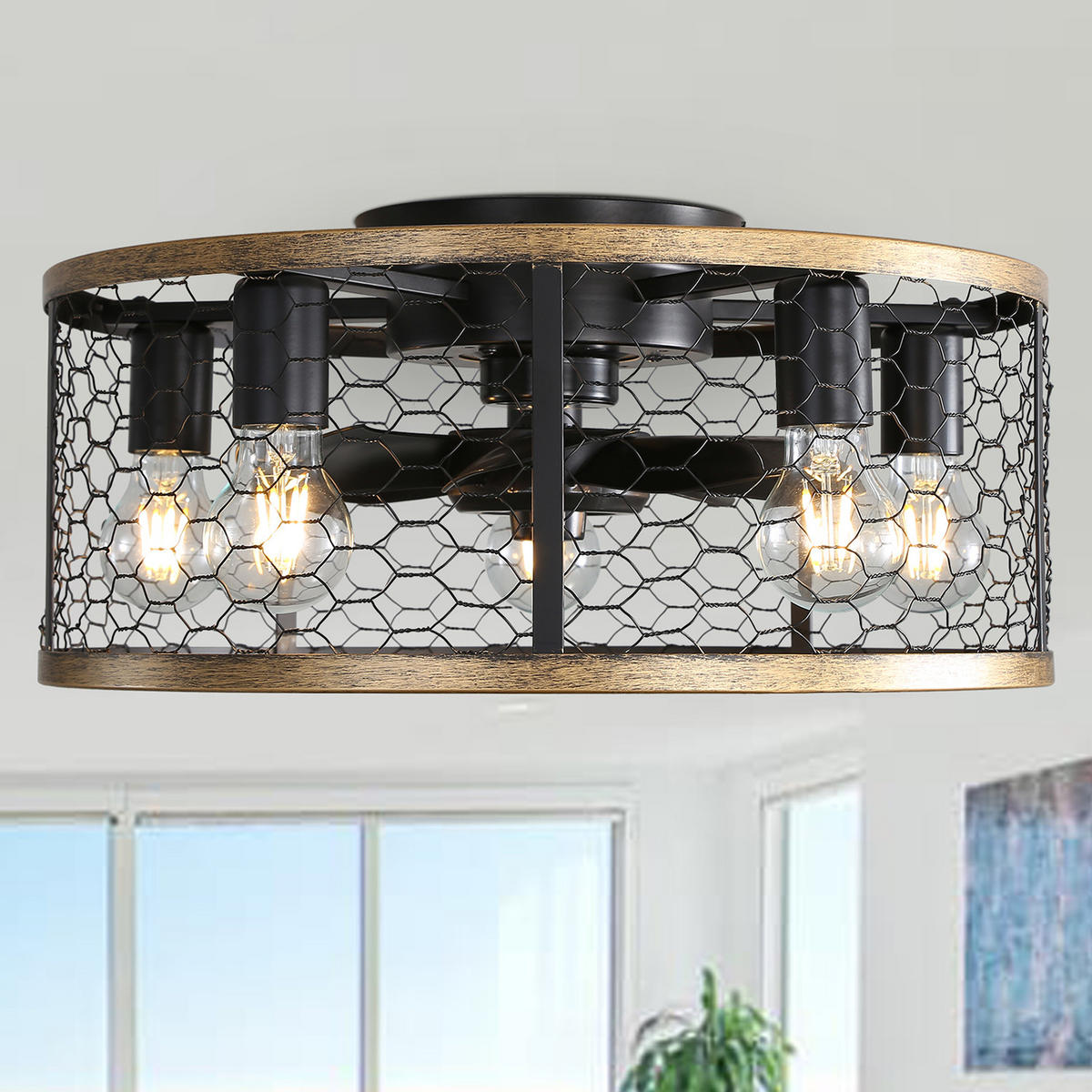 DECKENVENTILATOR DE-16319 20 Zoll Cage-Design reversibel - Schwarz, Kunststoff/Metall (50.8/50.8/18cm) - ComfortXL