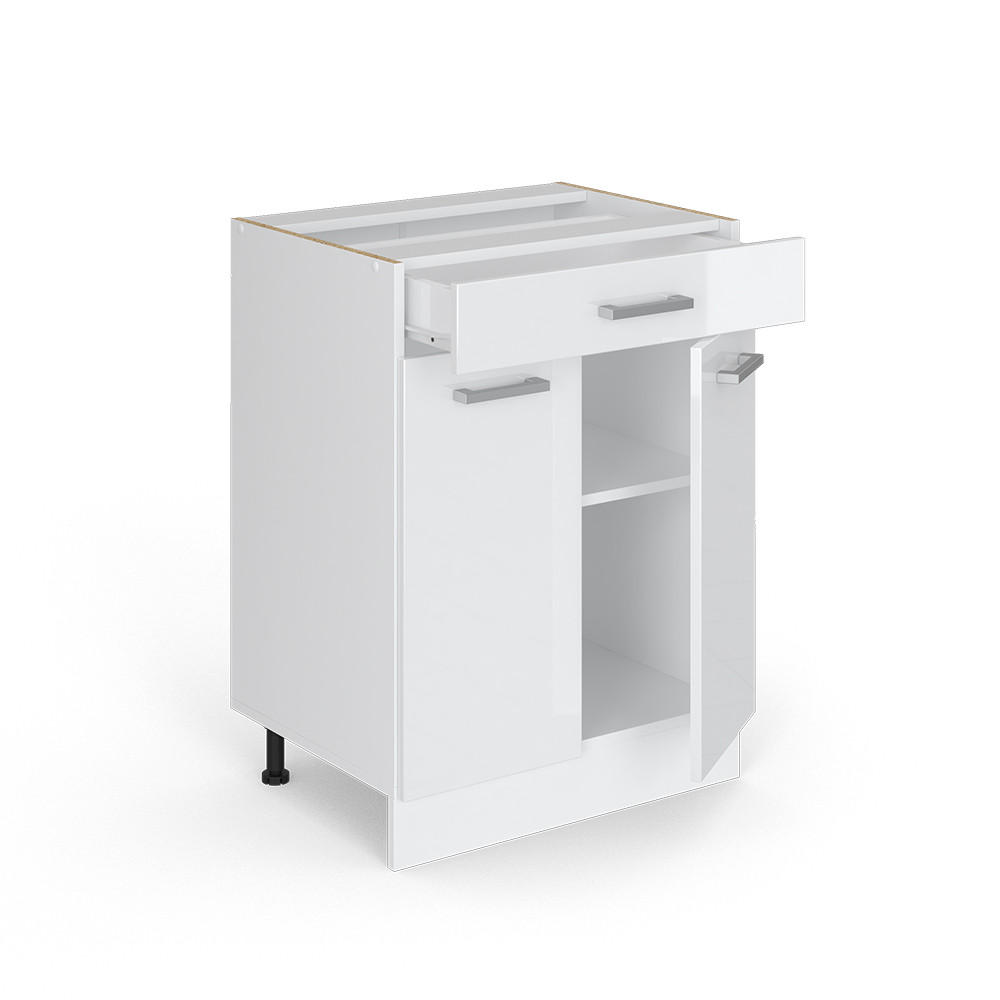 KÜCHENUNTERSCHRANK R-Line Weiß Hochglanz 60 cm mit Schublade, ohne AP - Weiß Hochglanz/Weiß, Holzwerkstoff (60/81.6/46cm) - Vicco