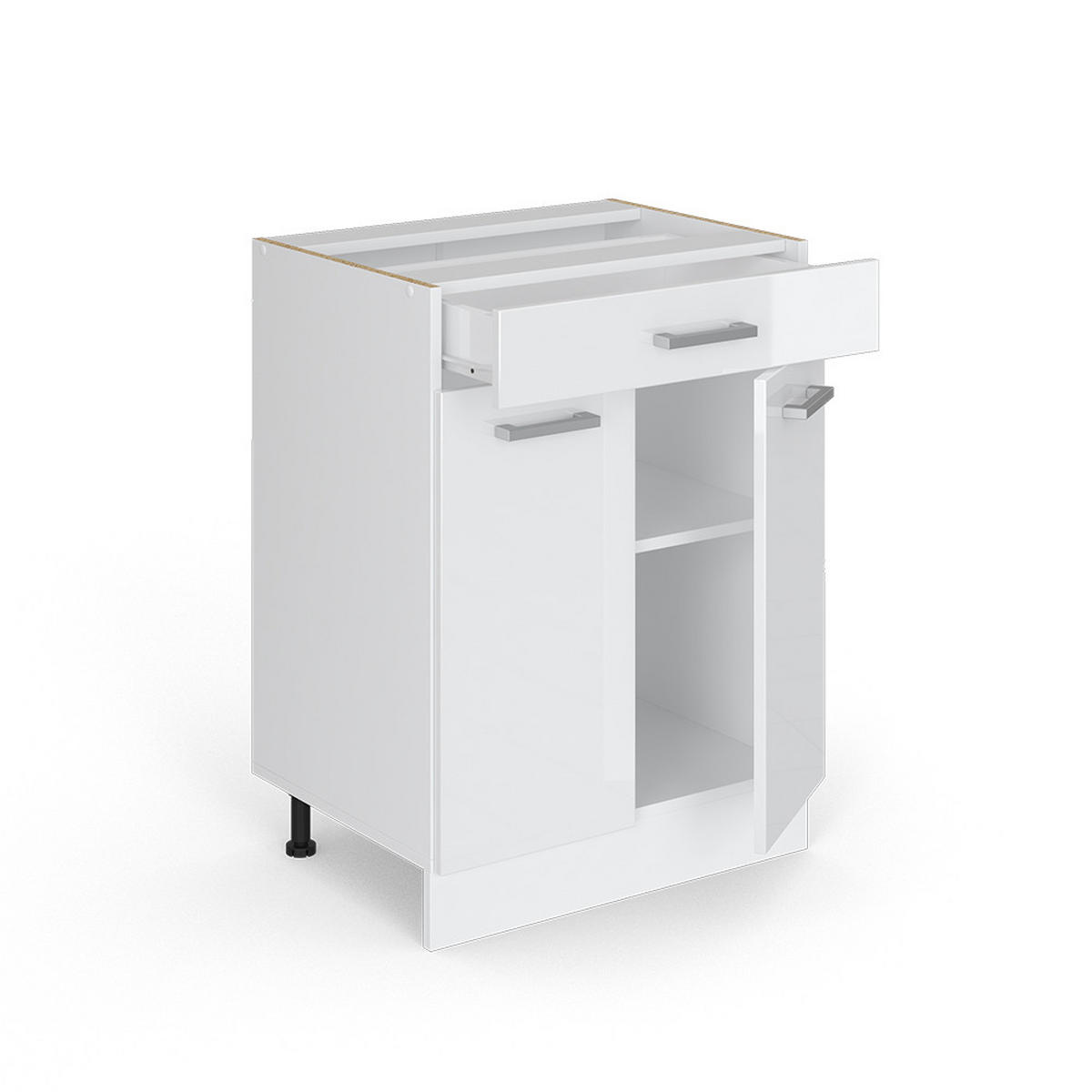 KÜCHENUNTERSCHRANK R-Line Weiß Hochglanz 60 cm mit Schublade AP Anthrazit - Weiß Hochglanz/Weiß, Holzwerkstoff (60/81.6/60cm) - Vicco
