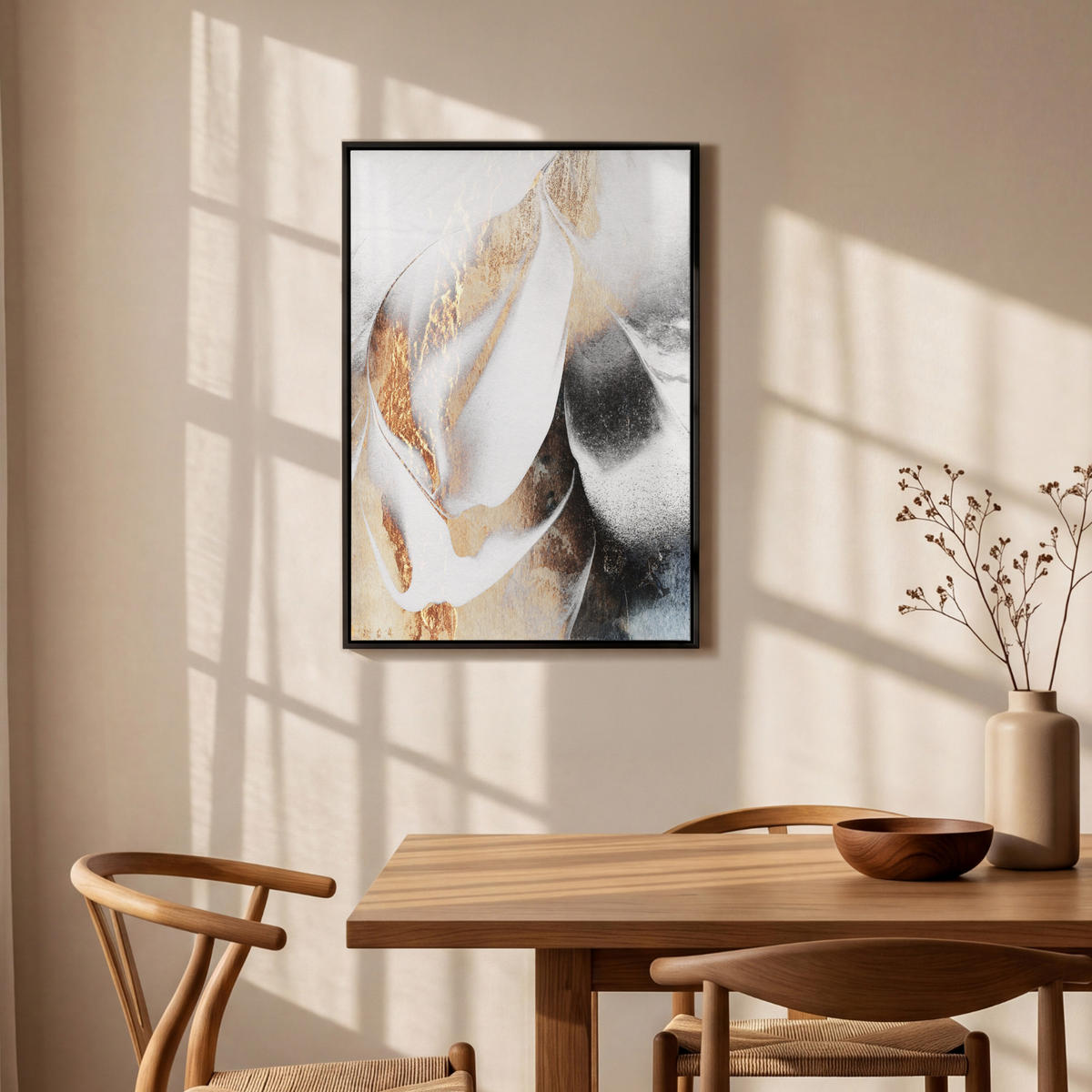 LEINWAND Bilder mit Rahmen - Luxus - Abstrakt - Gold - Weiß - 60x90 - Goldfarben, Textil (60/90cm) - MuchoWow