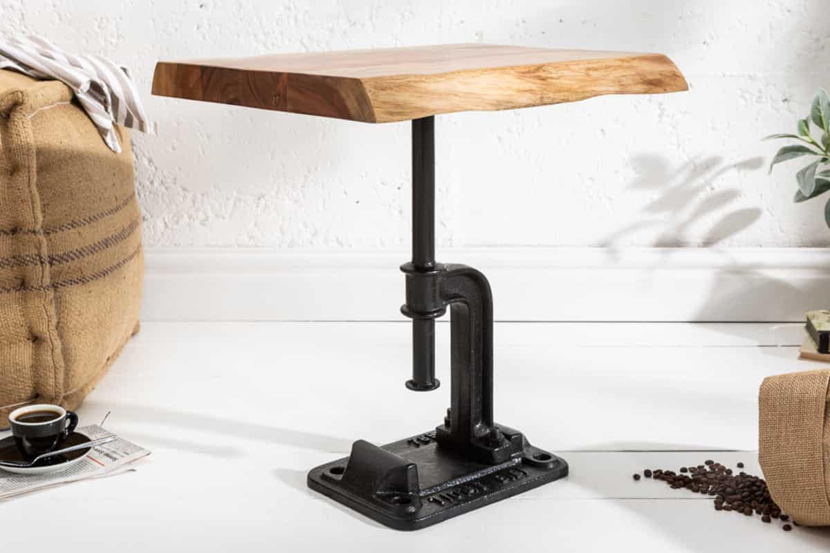 BEISTELLTISCH FACTORY Akazie 50cm - Schwarz/Braun, Holz/Metall (35/43/46cm) - riess-ambiente