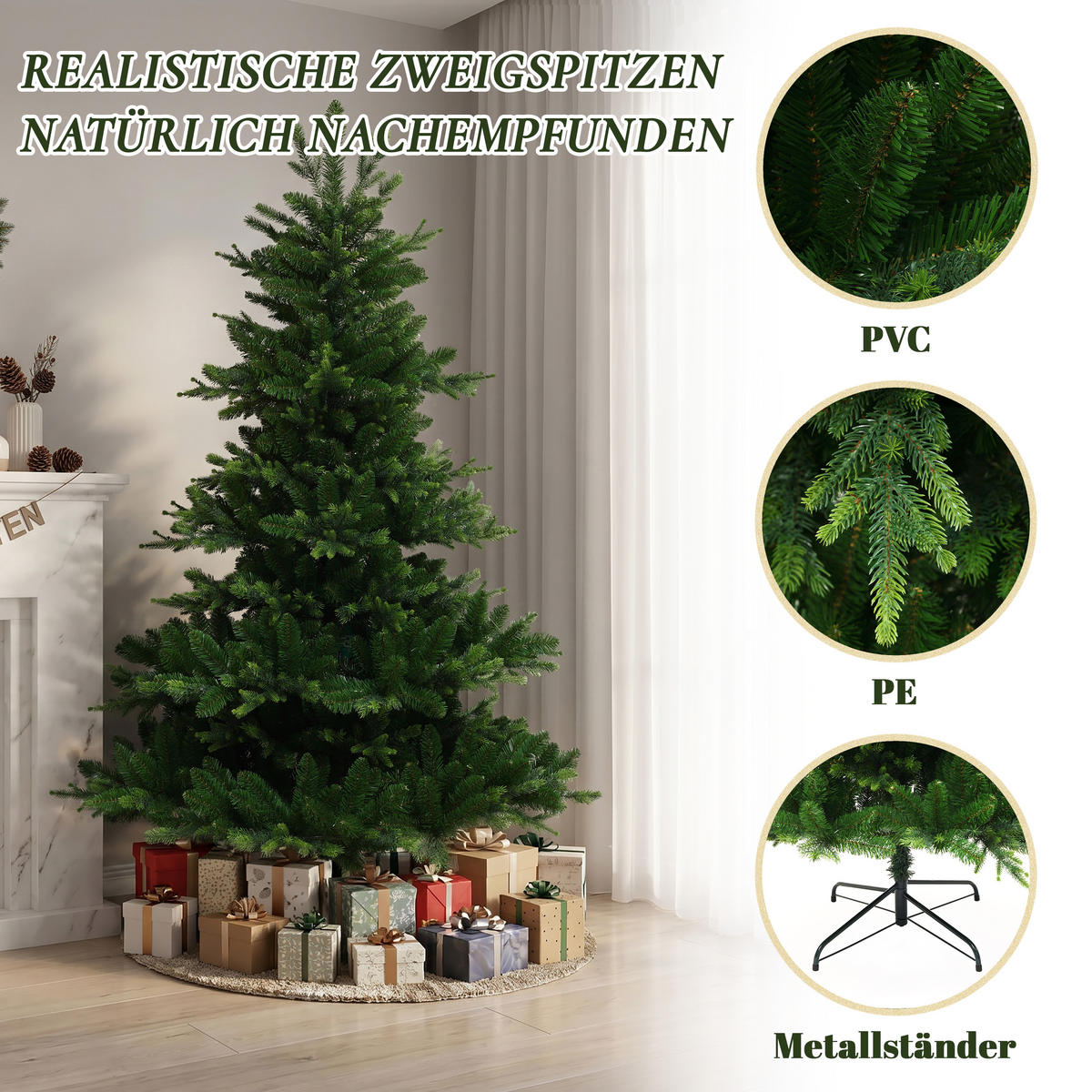 KÜNSTLICHER Weihnachtsbaum 185 cm, Tannenbaum mit Metallständer - Grün, Kunststoff (125/185cm) - Hometopia