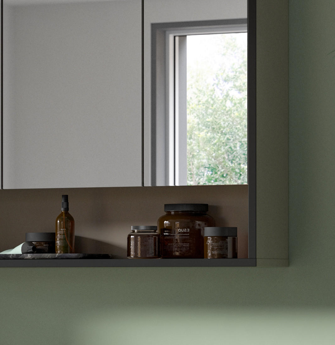 Thumbnail - Inn.Furn Spiegelschrank, Sand, Schwarz, Glas, Nachbildung, Uni, 3 Fächer, Rechteckig, 80x68x19 cm, FSC Mix, Badezimmer, ...