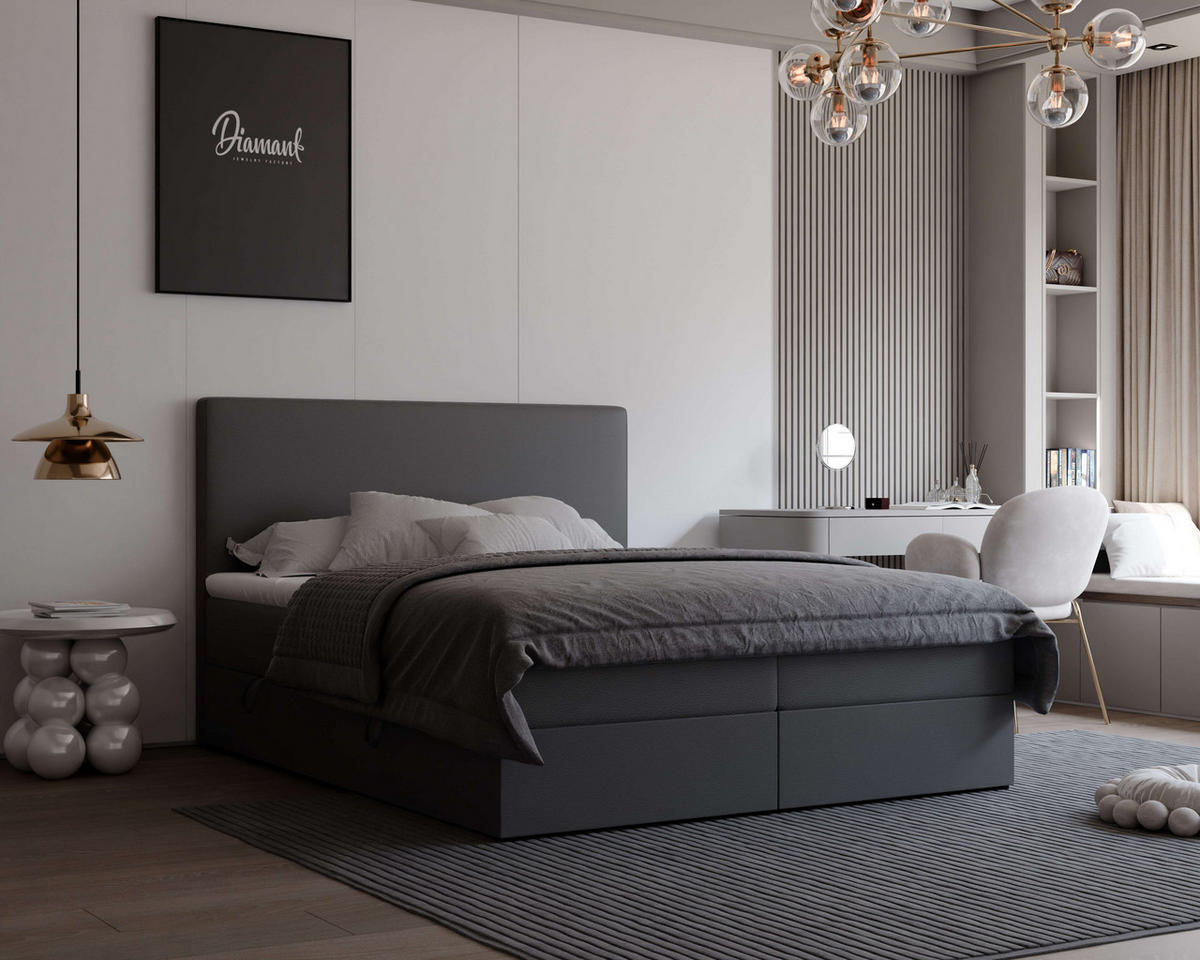 BOXBETT 140x200 cm mit Topper - Schwarz, Holzwerkstoff/Textil (140/200cm) - Idohome