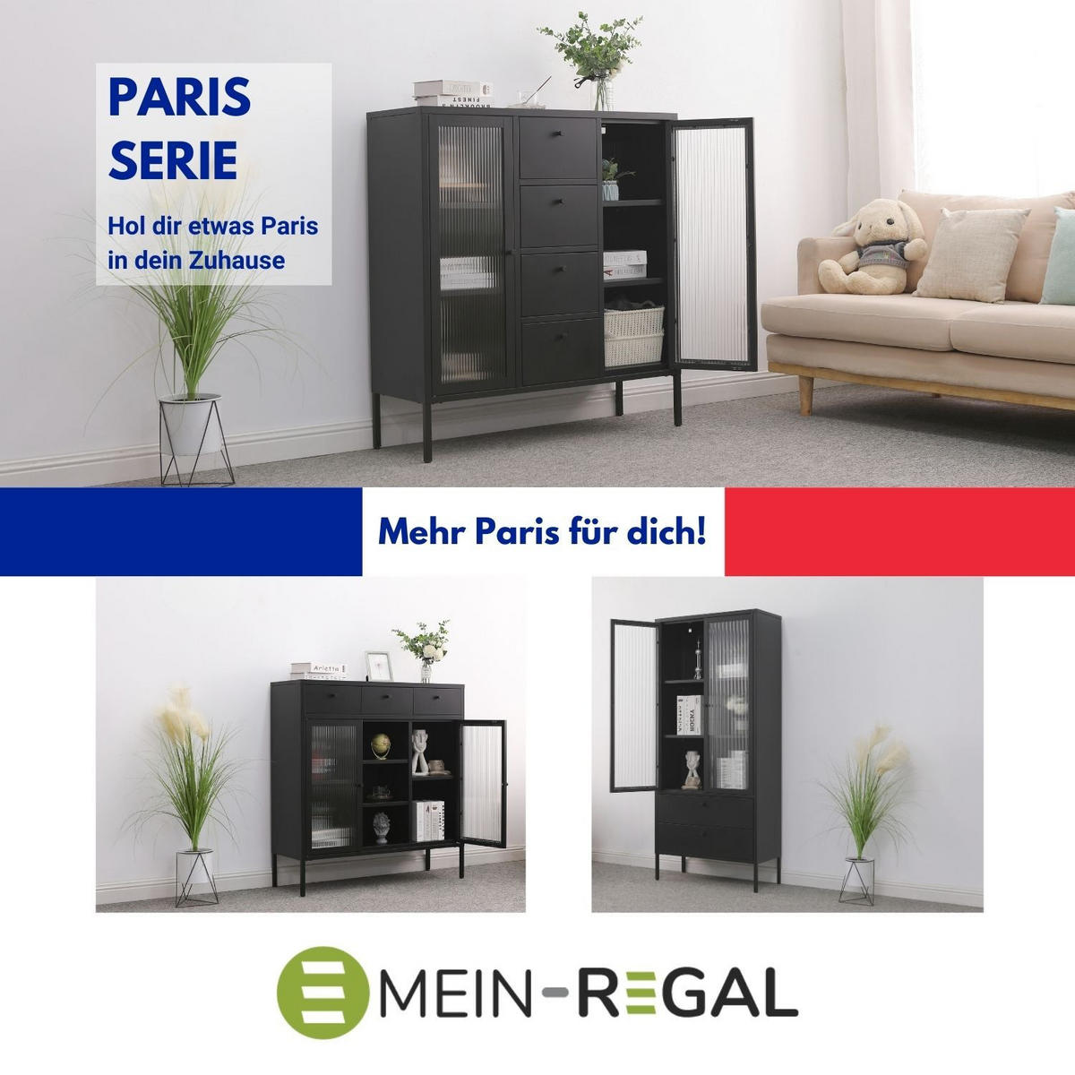 HIGHBOARD PARIS Metall Schwarz mit 4 Schubladen - Schwarz, Metall (35/110/105cm) - Mein-Regal