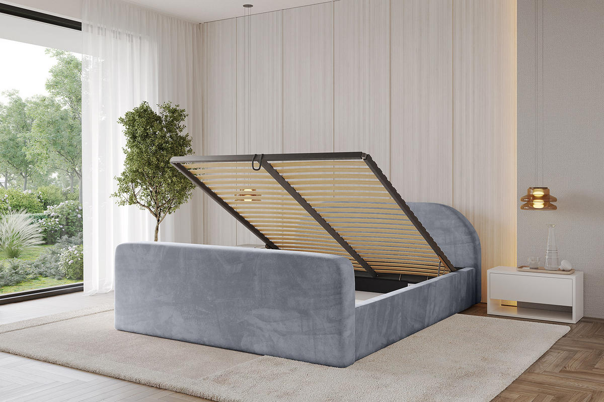 POLSTERBETT mit Bettkasten, Fußteil und Lattenrost, Boxbett ohne Matratze - TIVON-Z-V1 180x200 Grau - Grau, Holzwerkstoff/Textil (180/200cm) - ALTDECOR