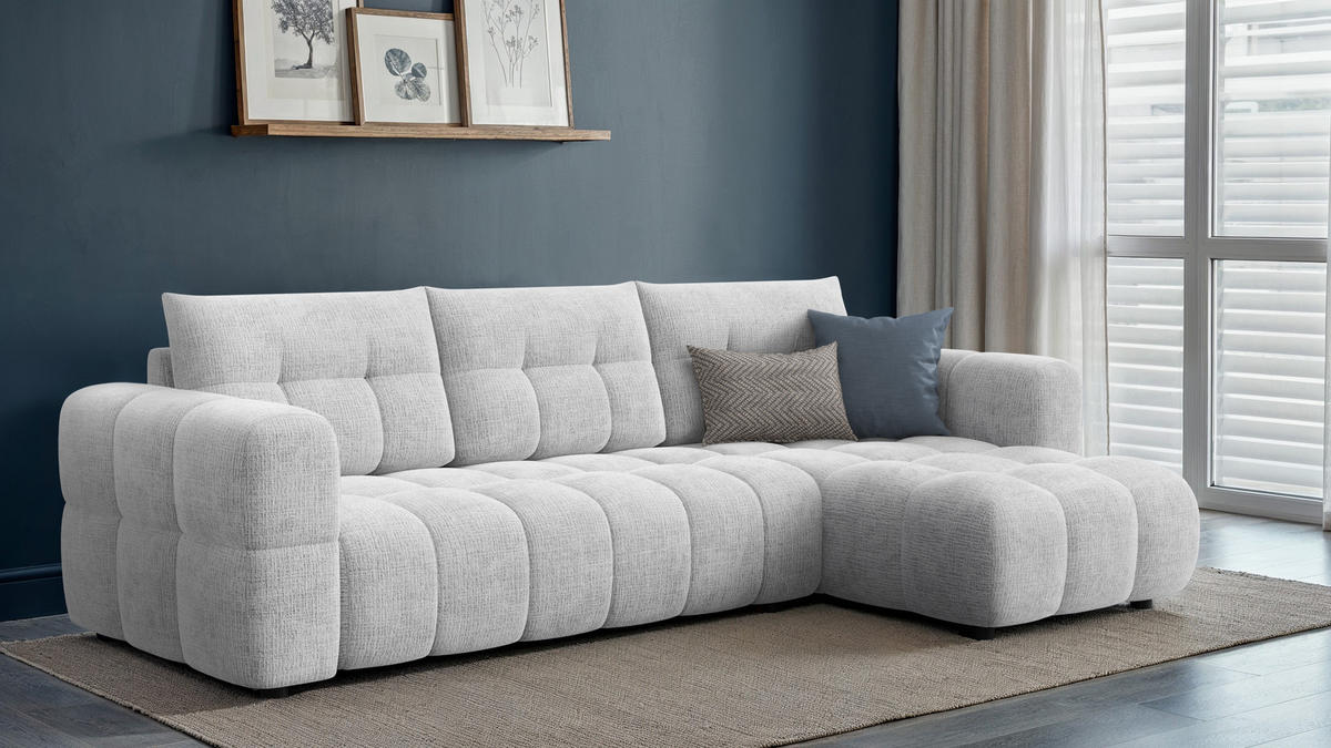 ECKSOFA CLOUDI 4-Sitzer rechts, hellgrau - Hellgrau/Schwarz, Holz/Textil (294/160cm) - Courtois Laville