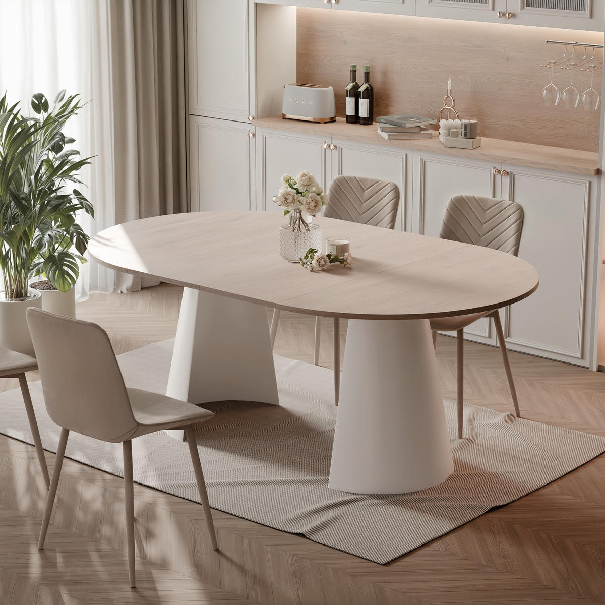 AUSZIEHTISCH BASE 100-176/76 cm, Weiß / Cremona Cannolo (Cremefarben) - Creme/Weiß, Holzwerkstoff/Metall (100/100/76cm) - Idohome