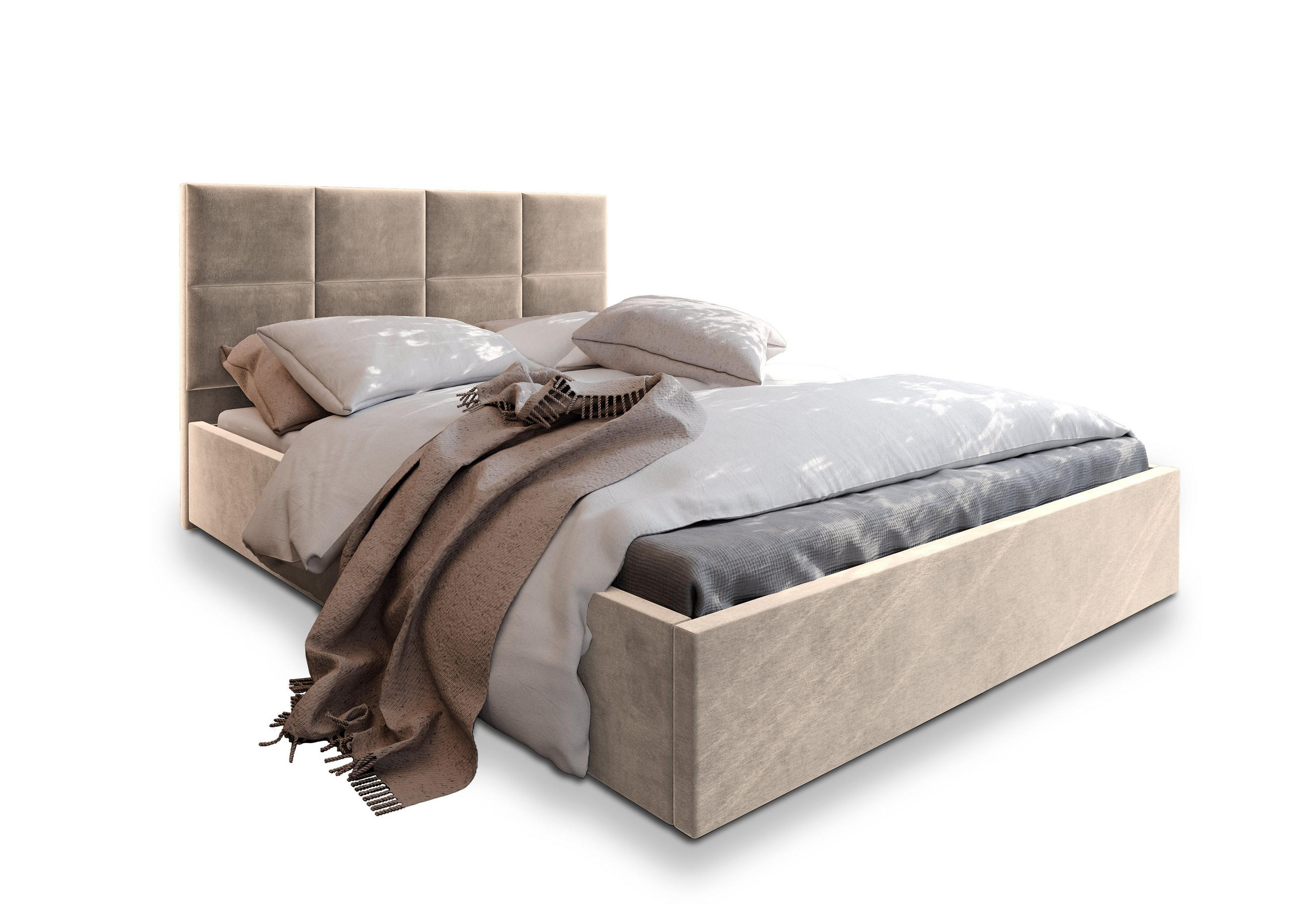 POLSTERBETT LIMENA 160x200 cm mit Bettkästen - Beige - Beige, Holz (160/200cm) - MASSENO
