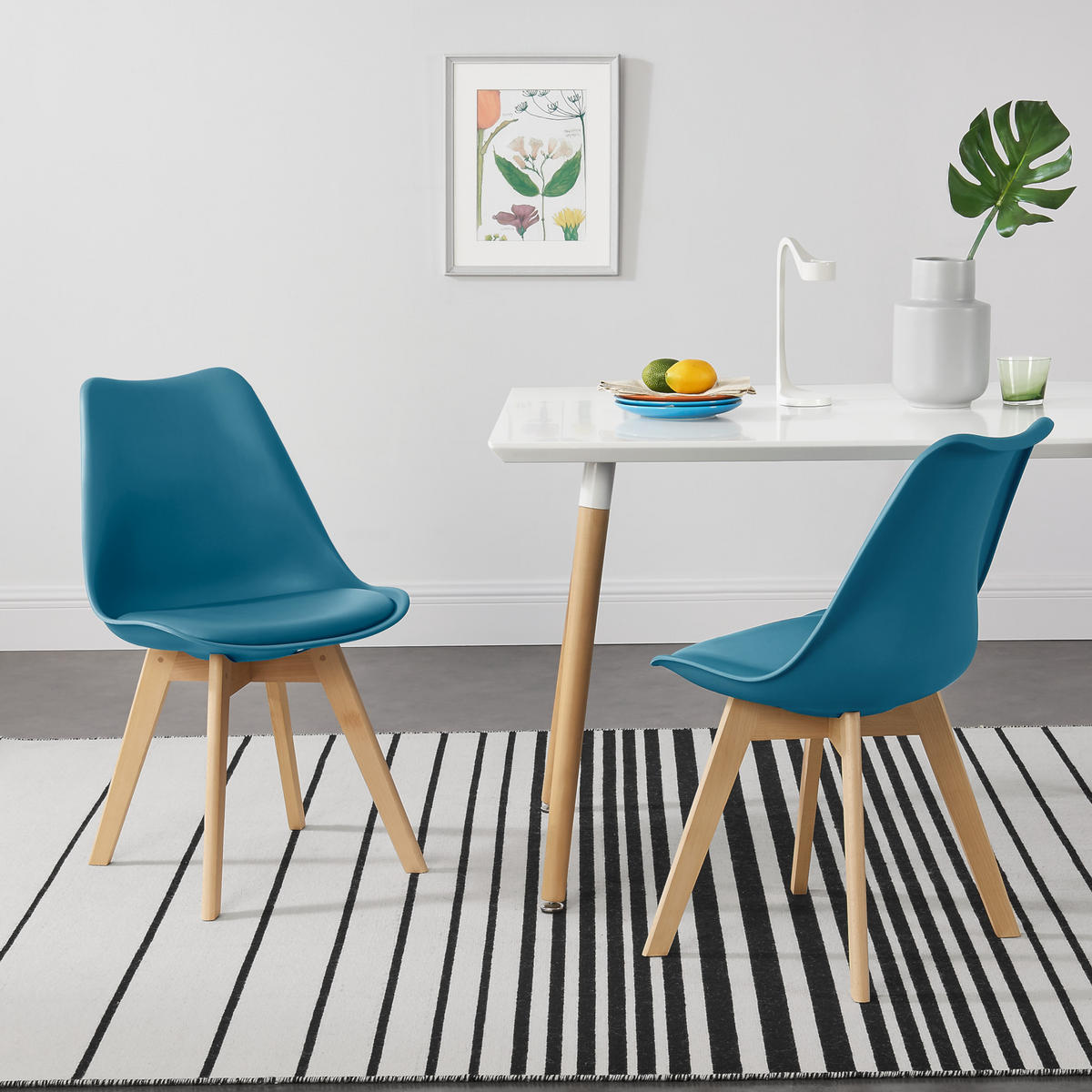 ESSZIMMERSTUHL-SET 4 TLG. Fläten - Türkis, Leder (49/81/57cm) - [en.casa]