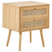 NACHTTISCH Rattan hellbraun 2 Schubladen Perote - Hellbraun/Goldfarben, Naturmaterialien (57/57/48cm) - Beliani
