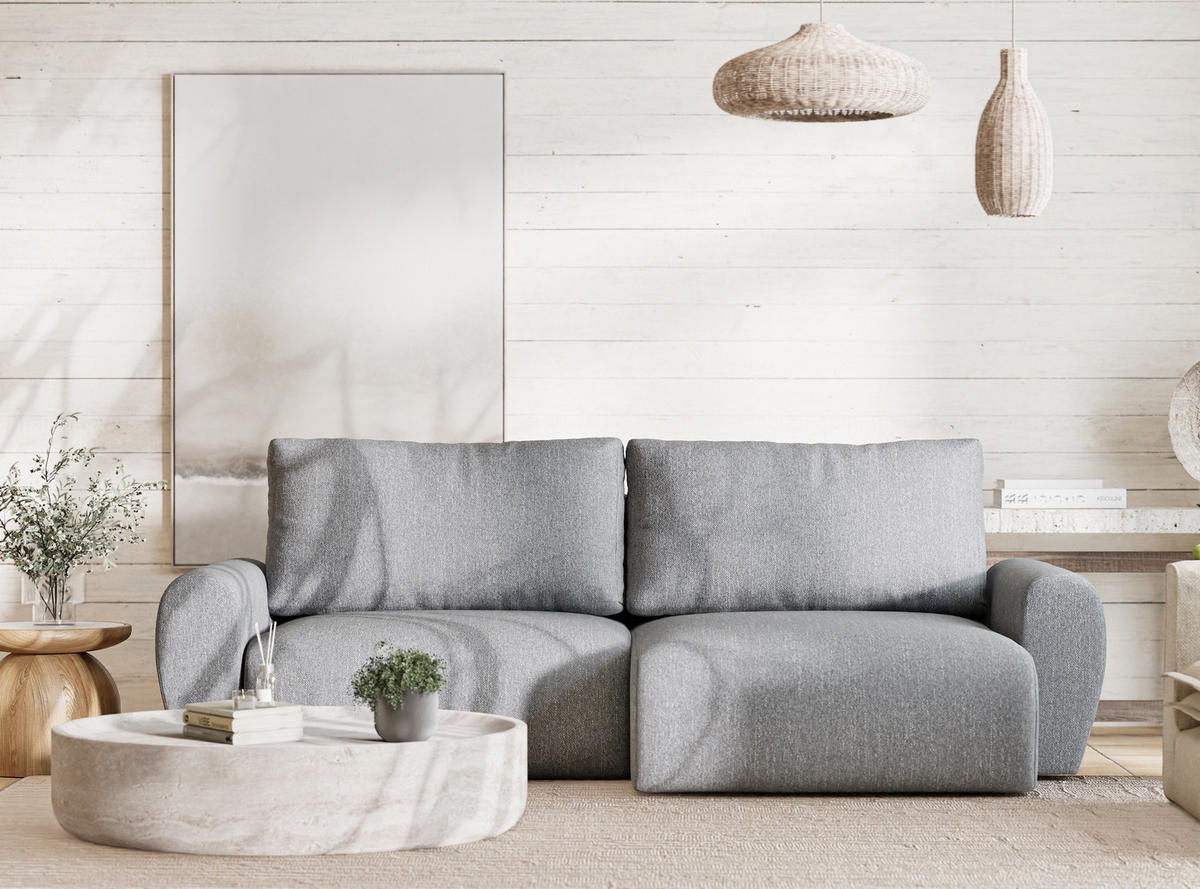 ECKSOFA MIT SCHLAFFUNKTION Numba Grau Webstoff - Schwarz/Grau, Holz/Holzwerkstoff (253/153cm) - Maison de Reve