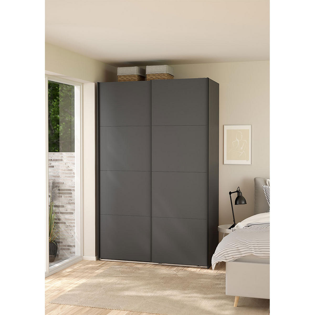 SCHIEBETÜRENSCHRANK, Bergamo, Grau, Holzwerkstoff, 139 x 67 x 221 cm - Grau, Holzwerkstoff (139/221/67cm) - ebuy24