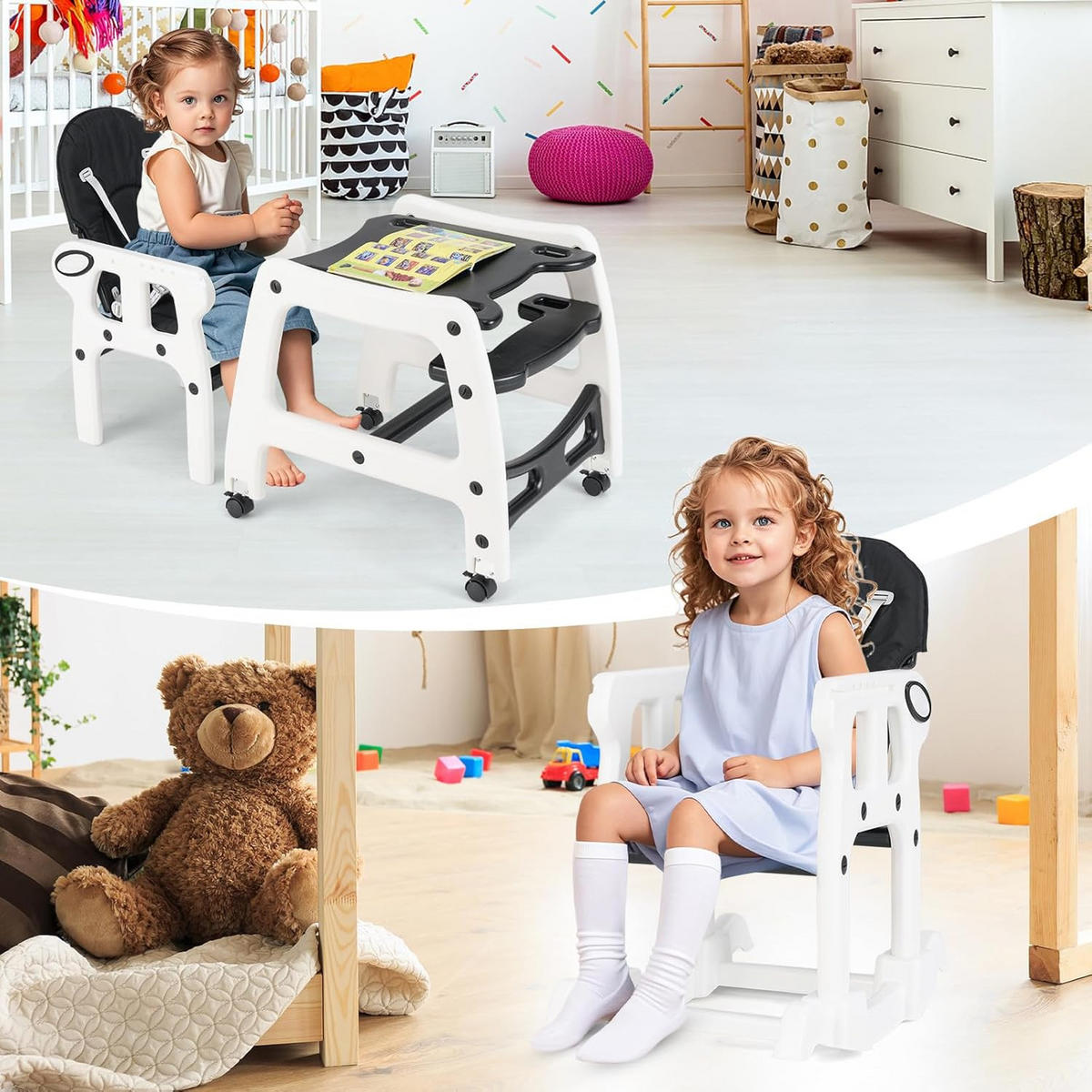 BABYHOCHSTUHL Schwarz - Schwarz, Kunststoff (51/104/62cm) - COSTWAY