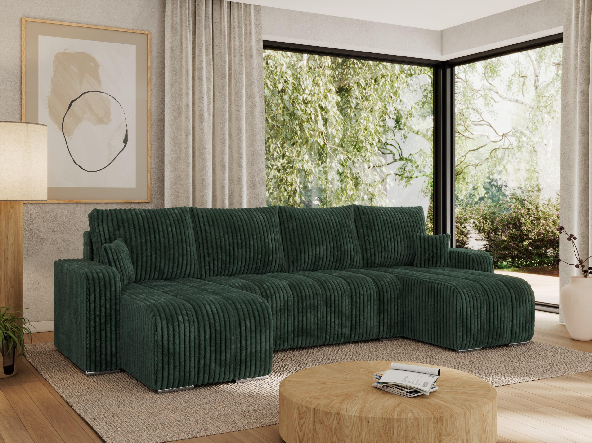 WOHNLANDSCHAFT KIRASSO U Grün Cord - Grau/Grün, Textil/Metall (320/86/147cm) - MKS