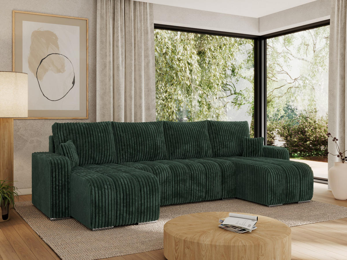 WOHNLANDSCHAFT KIRASSO U Grün Cord - Grau/Grün, Textil/Metall (320/86/147cm) - MKS