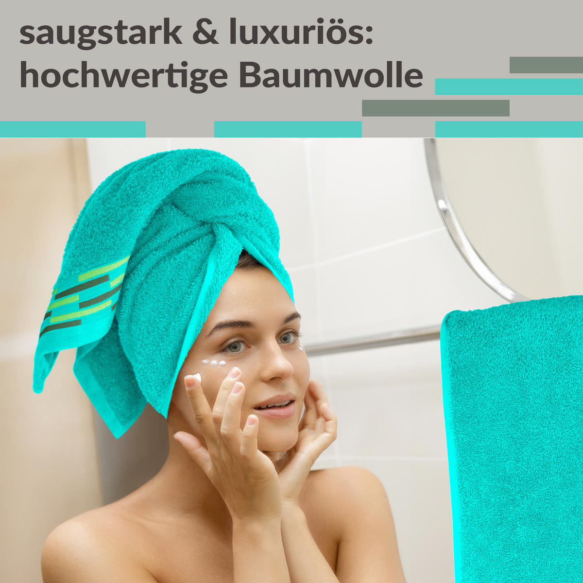 HANDTUCH Lugano Türkis 2er 50x100 cm - Türkis, Textil (50/100cm) - Lashuma