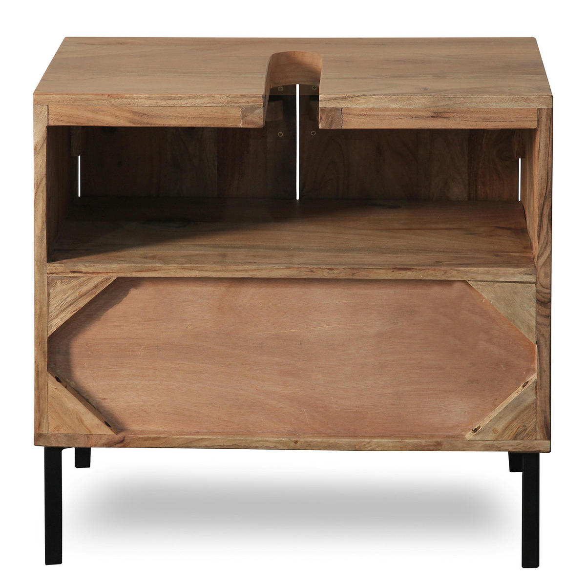 MASSIVER WASCHBECKENUNTERSCHRANK - Massivholz Akazie - Schwarz/Akaziefarben, Holz/Metall (60/60/32cm) - home24