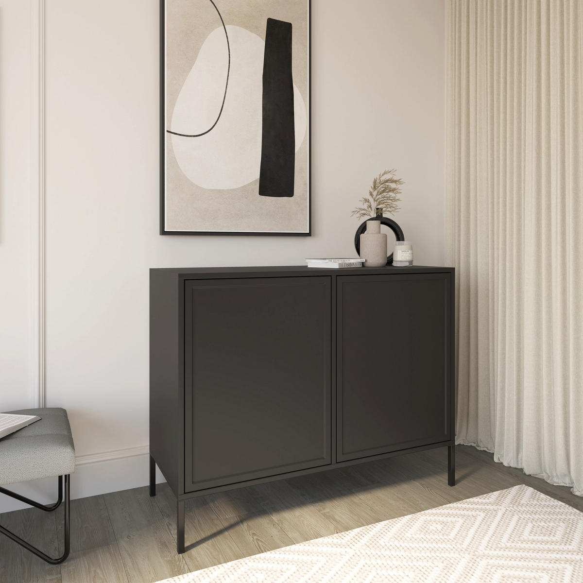 SIDEBOARD Velveto černý 100cm - černá, kov/kompozitní dřevo (100/86/40cm) - Selsey