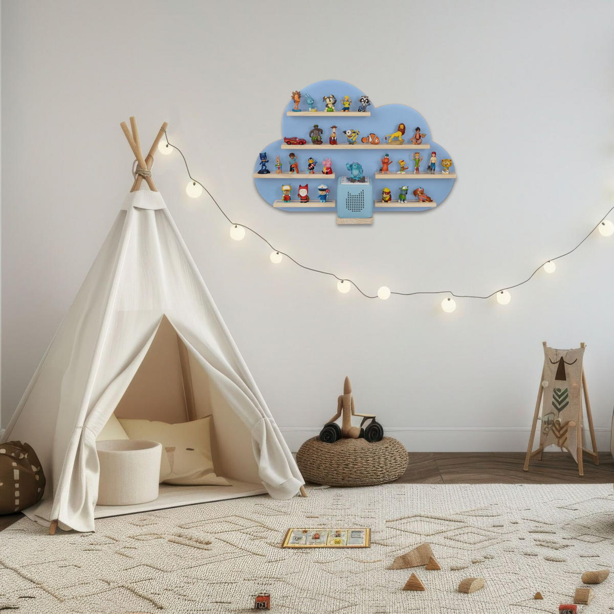 WANDREGAL Mylittlestory Cloud,76 x 15,5 x 50 cm, blau - Blau, Holz (76/50/15.5cm) - tectake