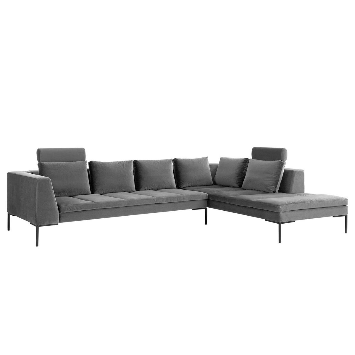 ECKSOFA mit Ottomane - Schwarz/Grau, Textil/Metall (319/230cm) - home24