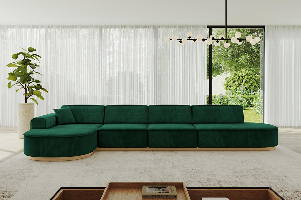 ECKSOFA Ottomane Links MARI-L3-v2 - 413x171x83 cm Grün Velours - Grün, Holzwerkstoff/Textil (413/171cm) - ALTDECOR