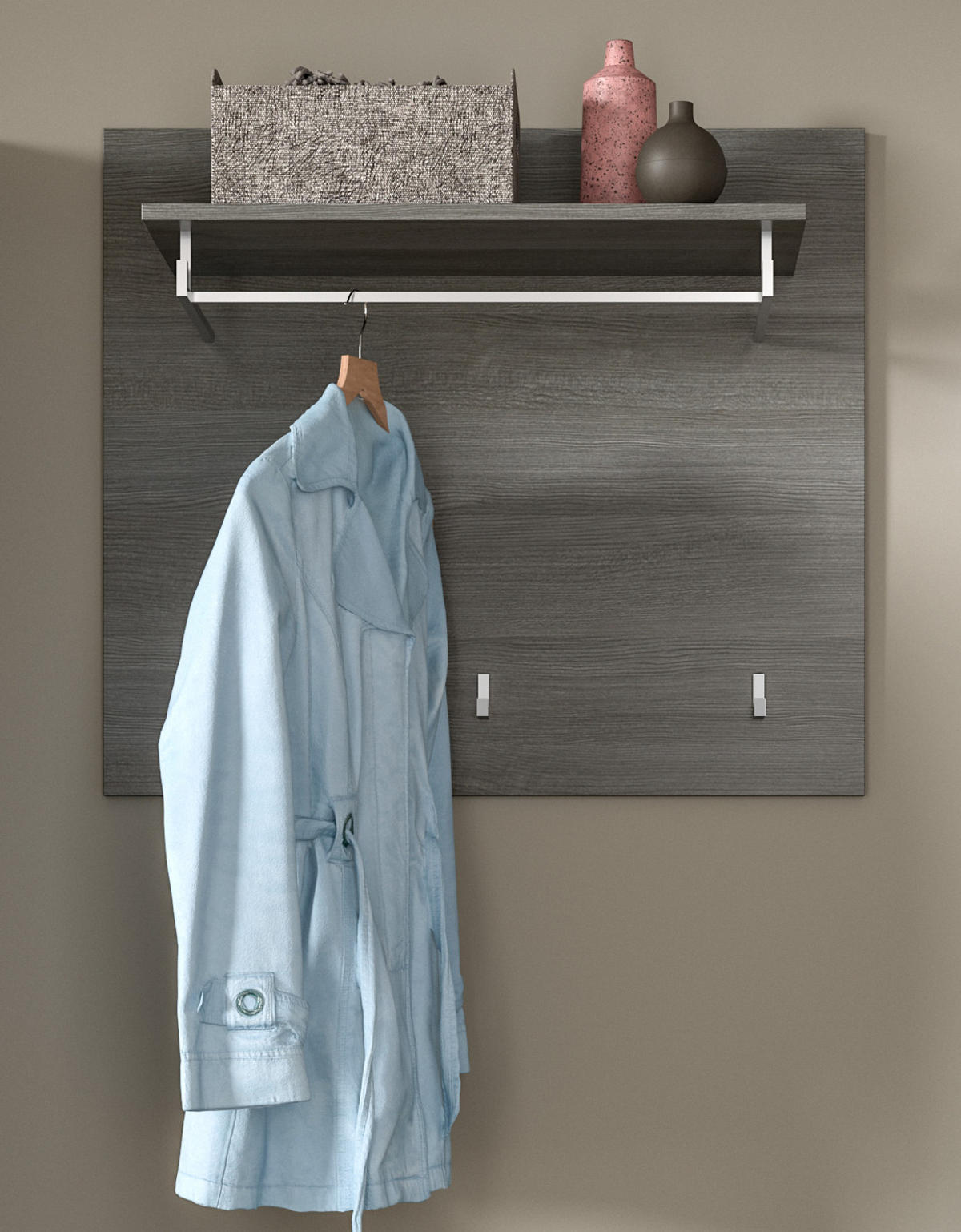 GARDEROBENPANEEL grau 80 cm, Flurgarderobe mit Kleiderstange und Haken - Grau, Holzwerkstoff/Metall (80/70/27cm) - Inn.Furn