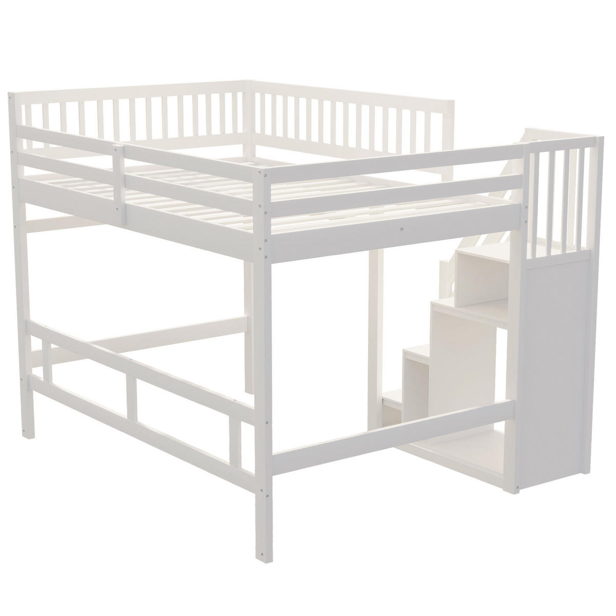 HOCHBETT aus Massivholz 140x200 cm in Weiß mit Aufbewahrungstreppe - Weiß, Holz (140/200cm) - Modfu