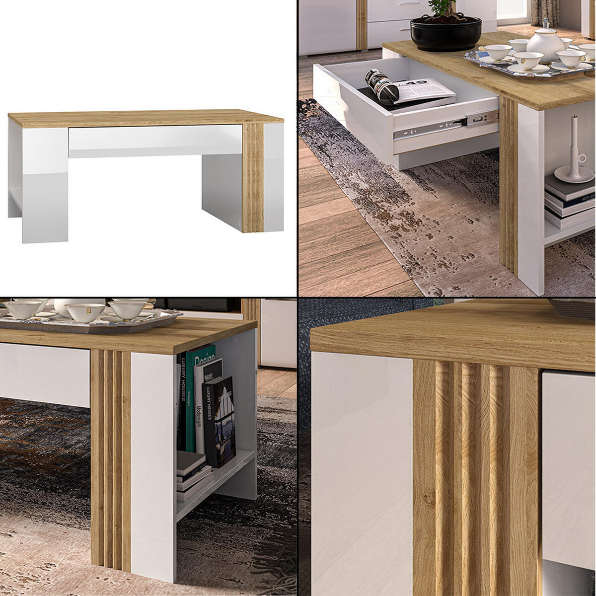 WOHNZIMMER-SET 6-TLG. Akron-131 - Weiß, Holzwerkstoff (800/196/60cm) - Lomado
