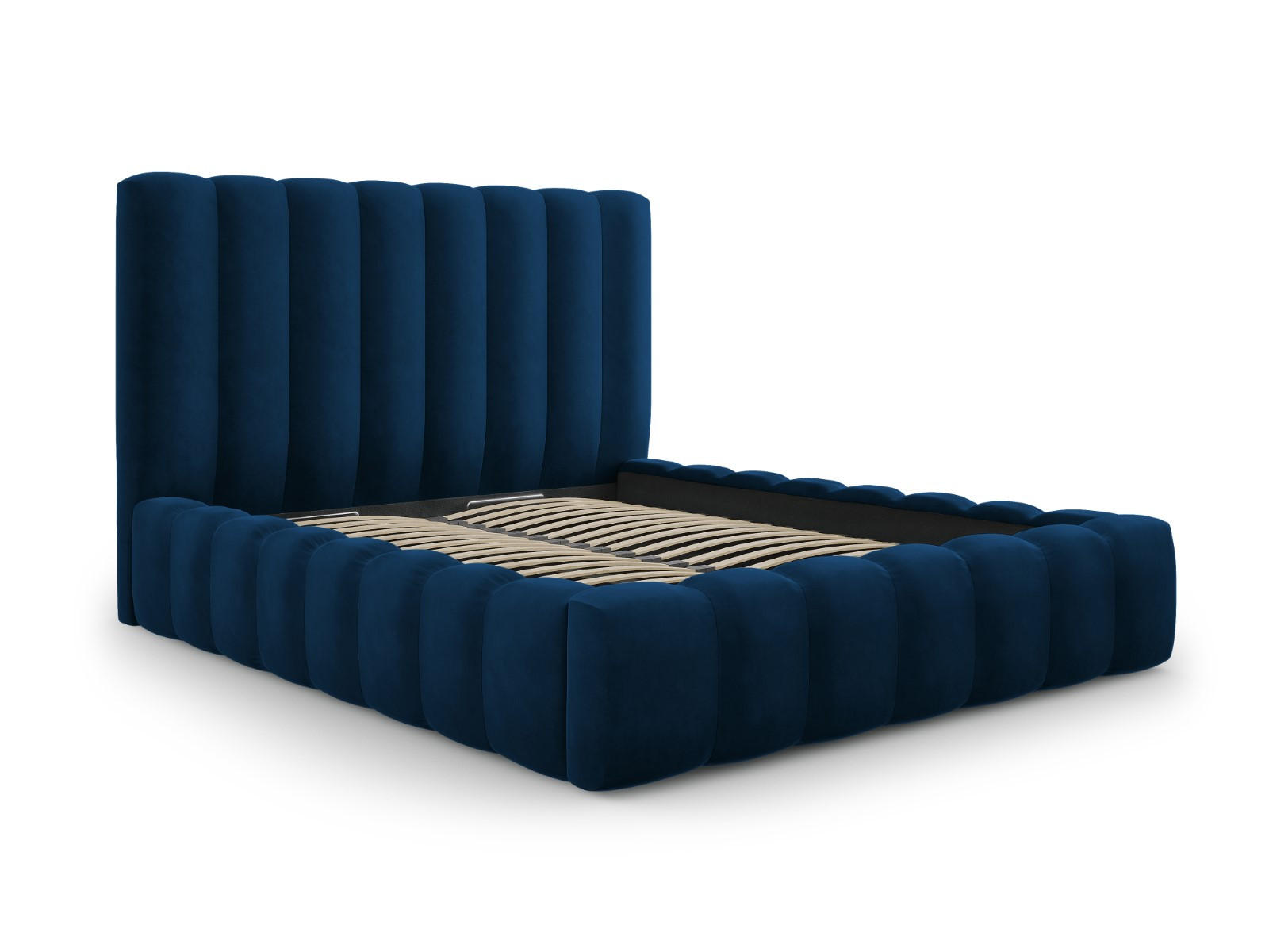 BETT mit Bettkasten und Kopfteil Kelp aus Samt königsblau 200x200cm - Blau, Textil (200/200cm) - Micadoni