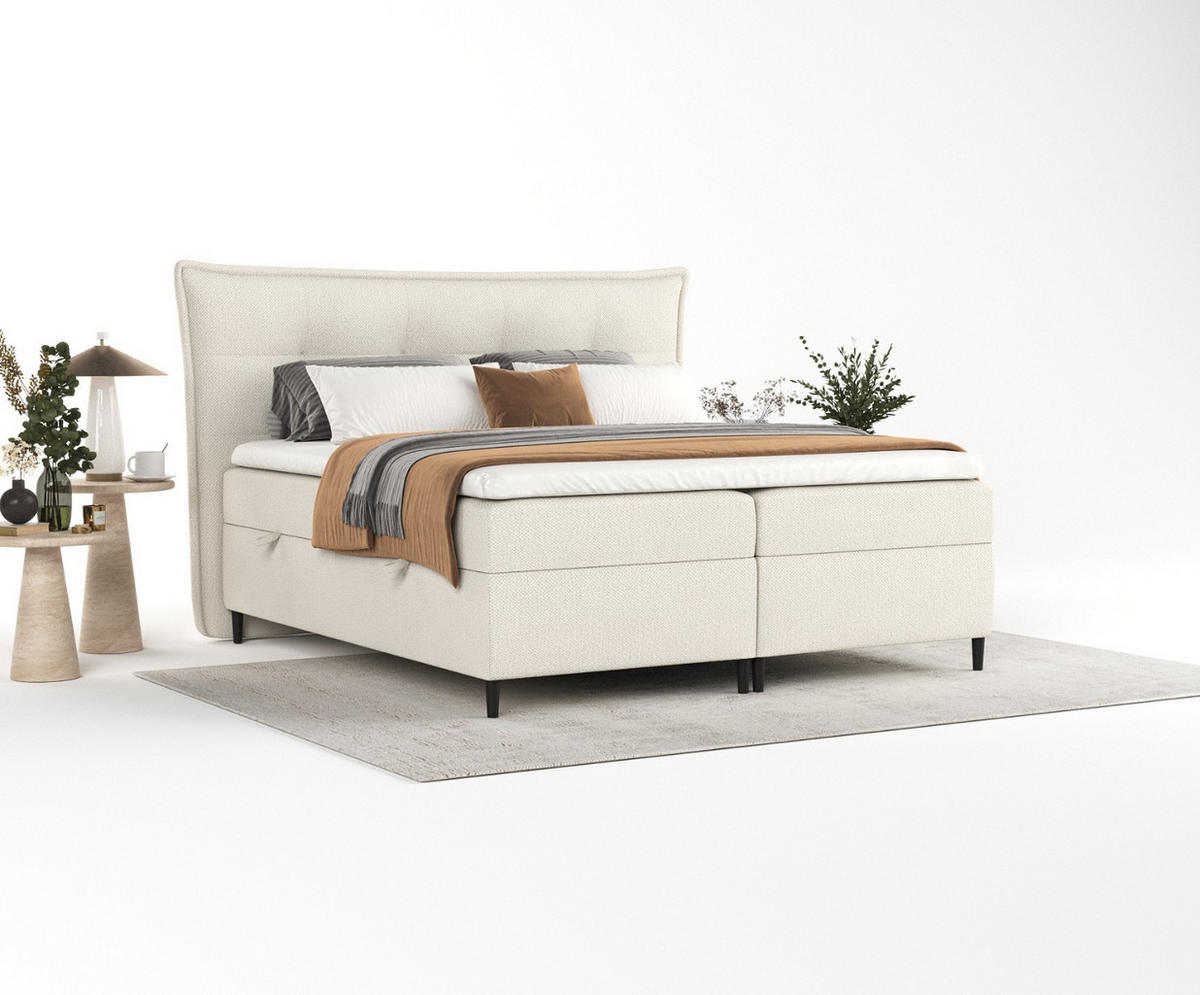 BOXBETT Las Palmas 200/200 cm Hellbeige im Alta Stoff - Sandfarben/Schwarz, Holz/Holzwerkstoff (200/200cm) - AltaBeds