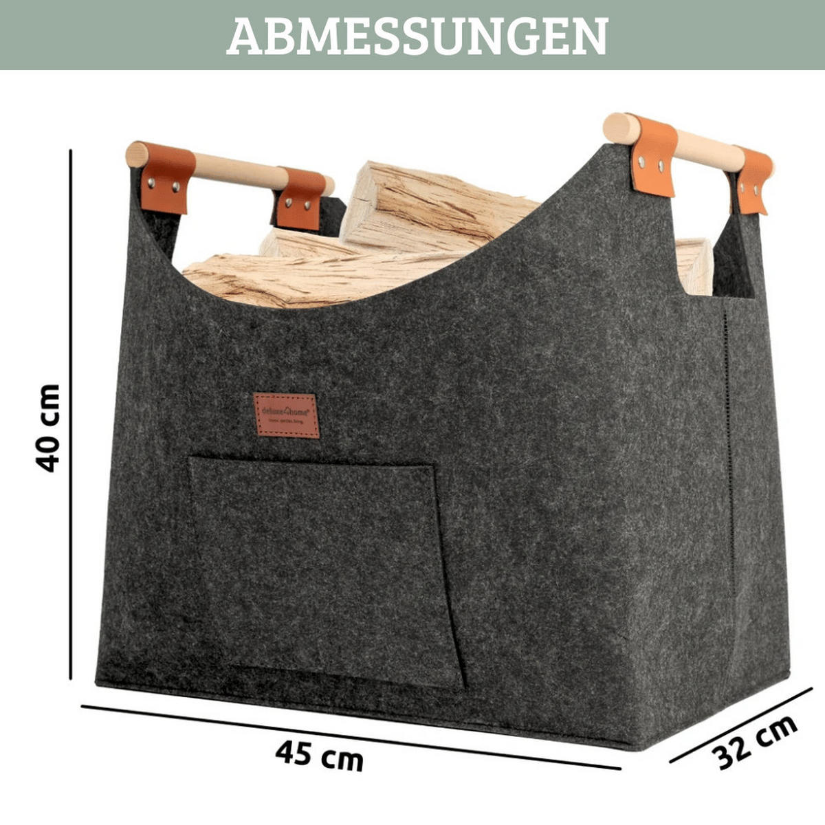 KAMINHOLZKORB Filz Grau MELLA XXL Korb 57L Holzkorb - Grau, Textil (45/40/32cm) - DELUKE