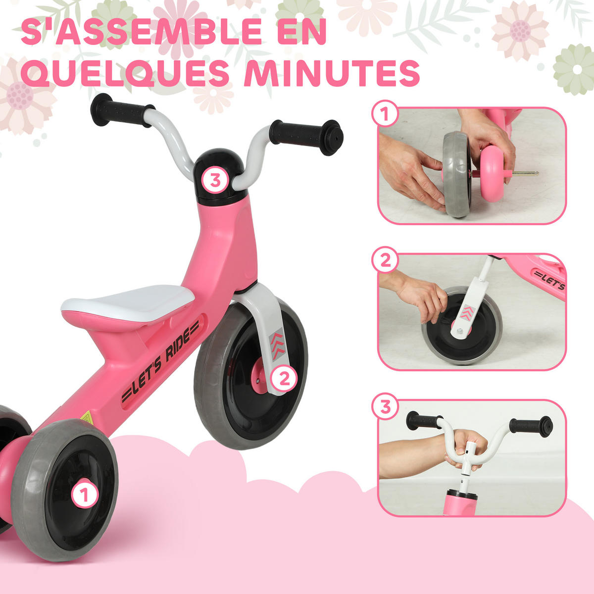 DREIRAD DE-18558 3 leise Rollen Rosa - Pink, Metall (69/40/49cm) - ComfortXL