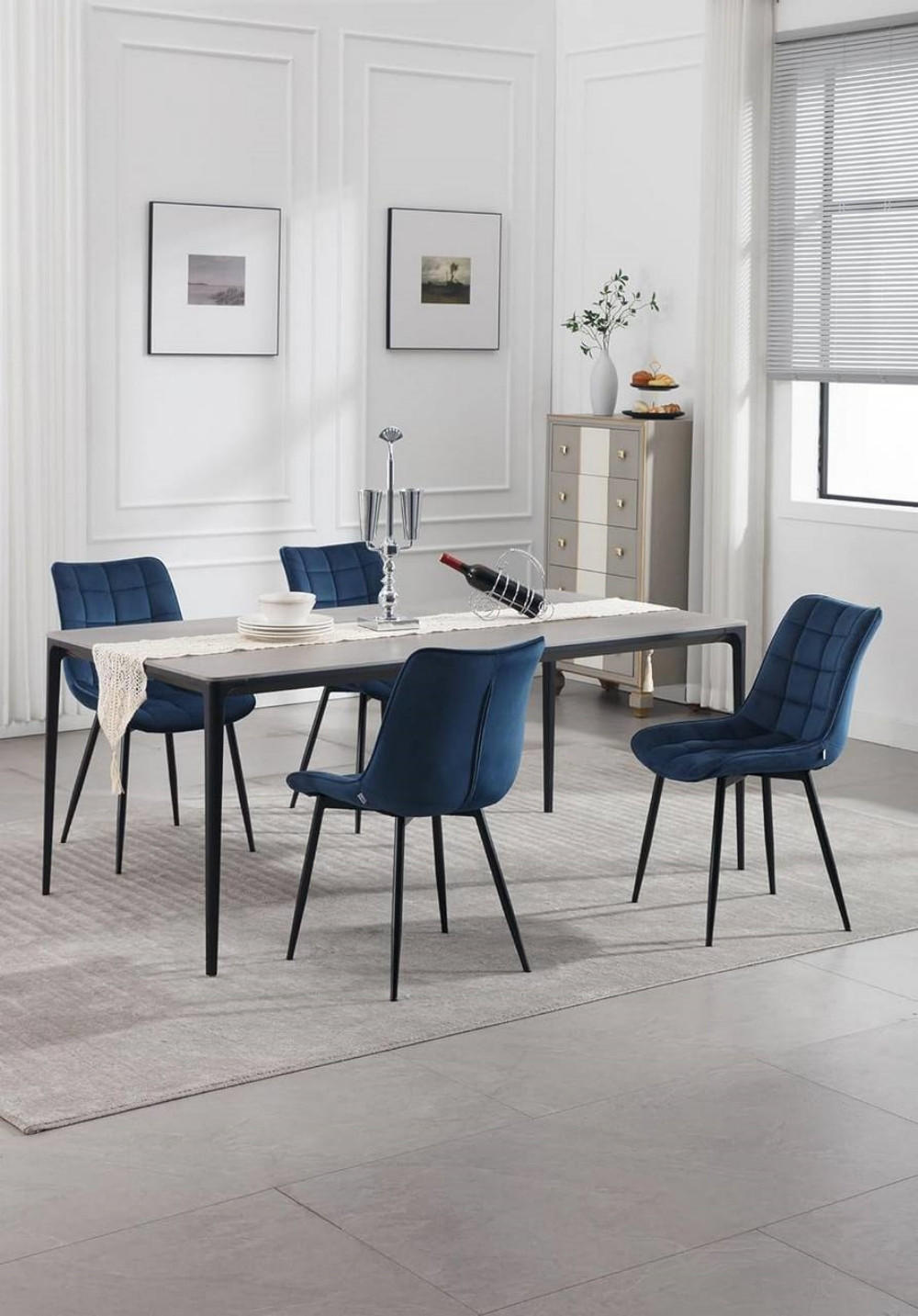 ESSZIMMERSTUHL 4er Set, Samt, Metallbeine, Blau - Blau/Schwarz, Textil/Metall (46/85.5/40.5cm) - Woltu