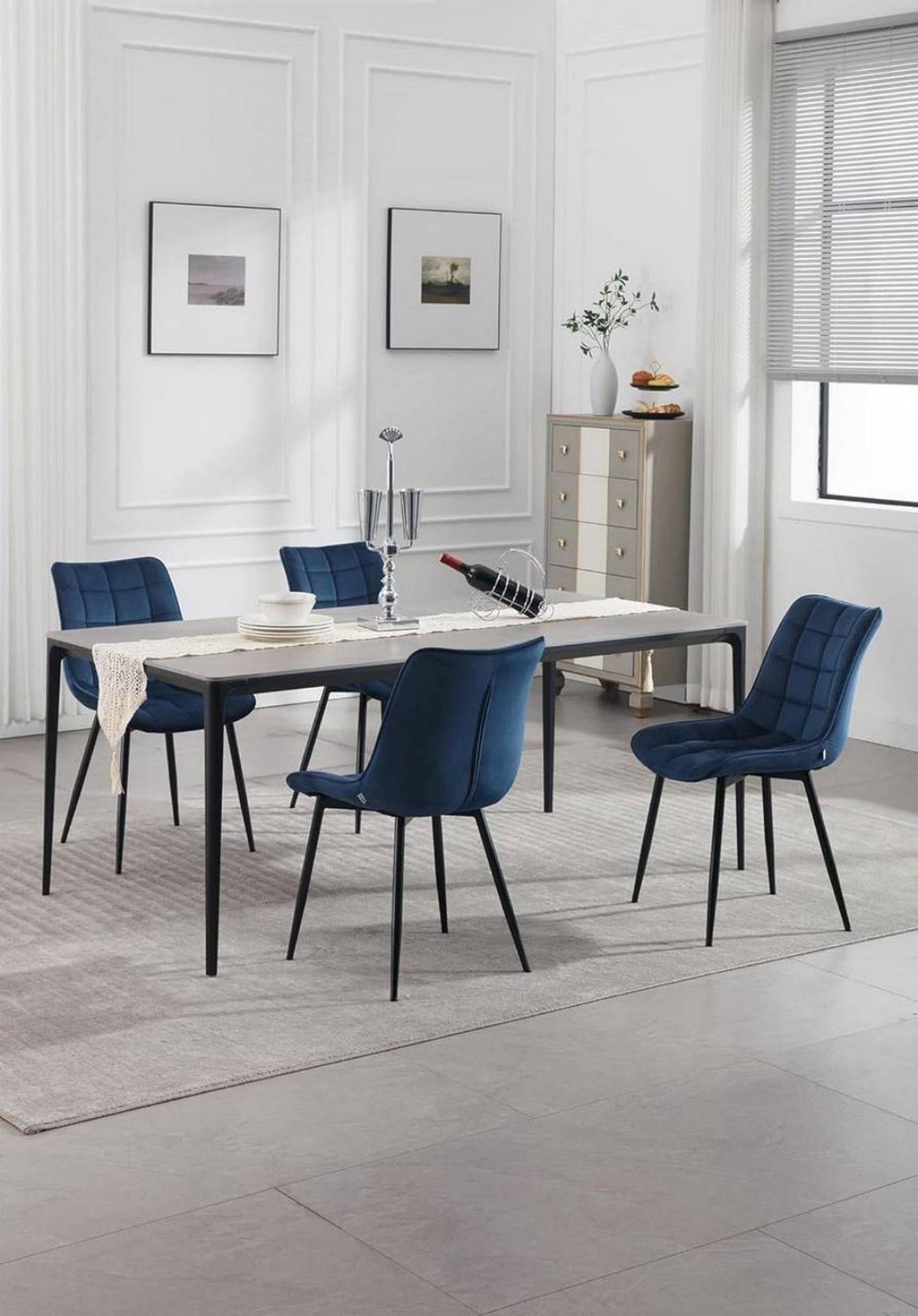 ESSZIMMERSTUHL 4er Set, Samt, Metallbeine, Blau - Blau/Schwarz, Textil/Metall (46/85.5/40.5cm) - Woltu