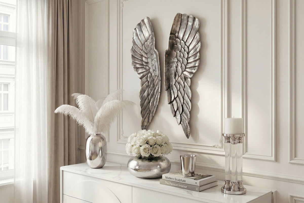 WANDDEKORATION FALLEN ANGEL Metall Silber 200 cm - Silberfarben, Metall (20/65/5cm) - riess-ambiente