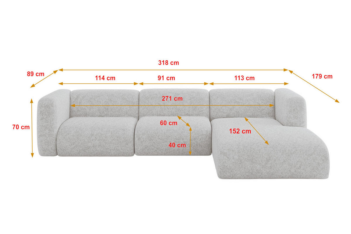 ECKSOFA Ottomane Rechts MIRA-L2 318x179x89 Grau Velours - Schwarz/Grau, Holzwerkstoff/Kunststoff (318/179cm) - ALTDECOR