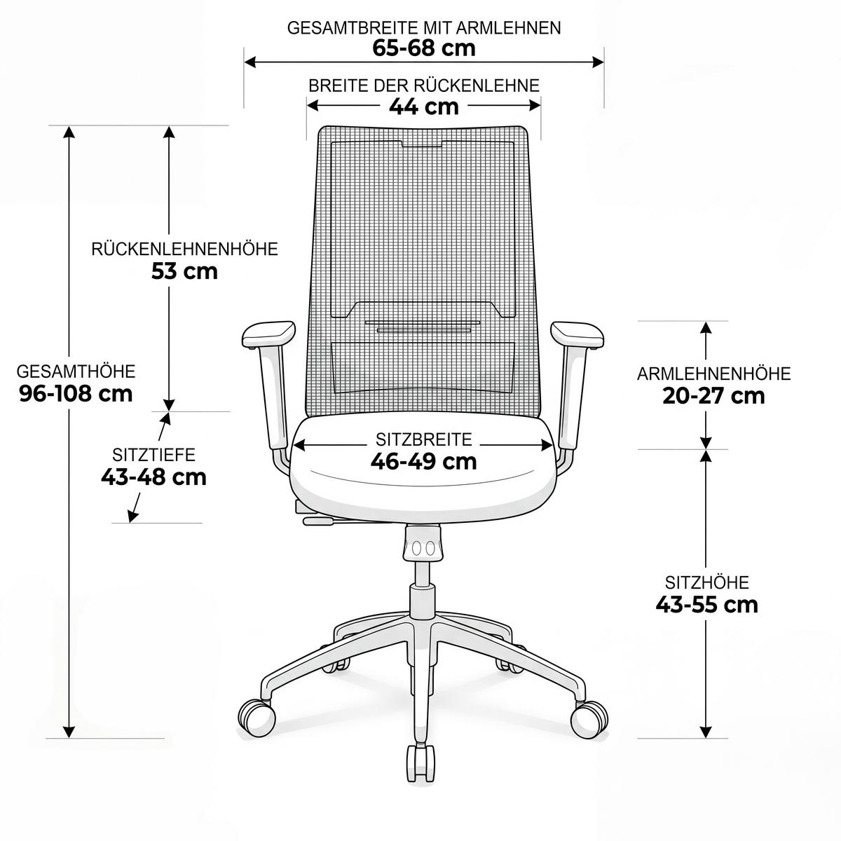 BÜROSTUHL Tanda Stoff/Mesh Schwarz - ergonomisch, 150 kg belastbar, Sitzhöhe 49-61cm - Schwarz, Kunststoff/Textil (65/102/68cm) - Versee