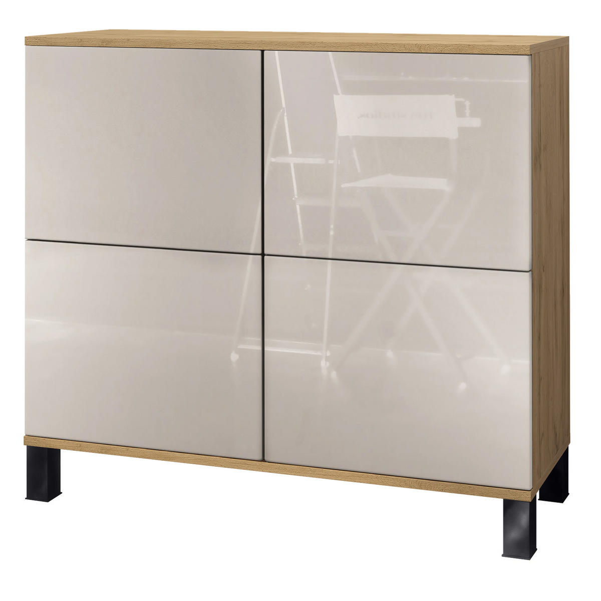 KOMMODE Rova Sandgrau Hochglanz - Sandfarben, Holzwerkstoff (92.5/84.5/35cm) - Vladon