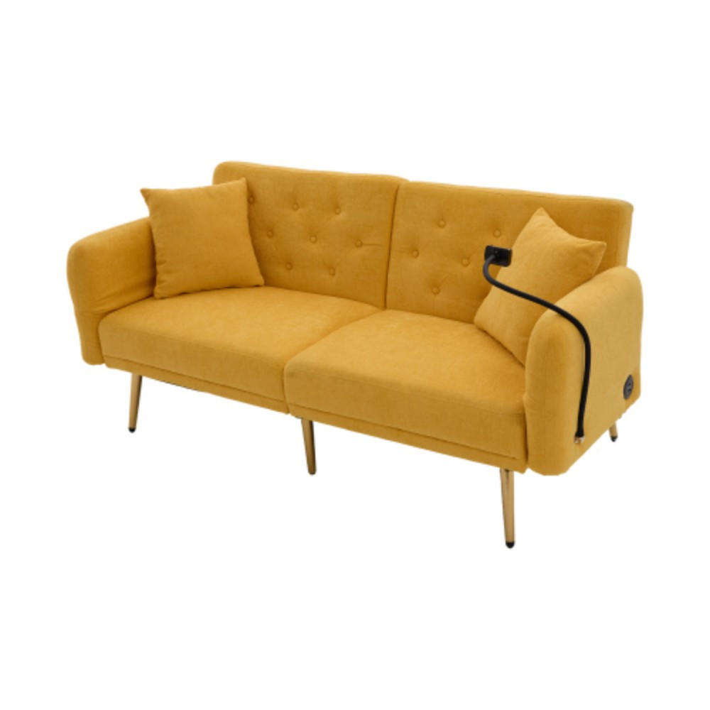 2-SITZER-SOFA mit zwei USB-Anschlüssen, Handyhalterung, verstellbarer Rückenlehne und Metallfüßen – Gelb - Gelb, Textil (78/78/173cm) - KOMHTOM