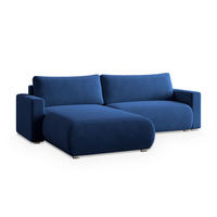 ECKSOFA TURIN M Blau Velours-Stoff mit Schlaffunktion - Blau, Holz (265/183cm) - MASSENO