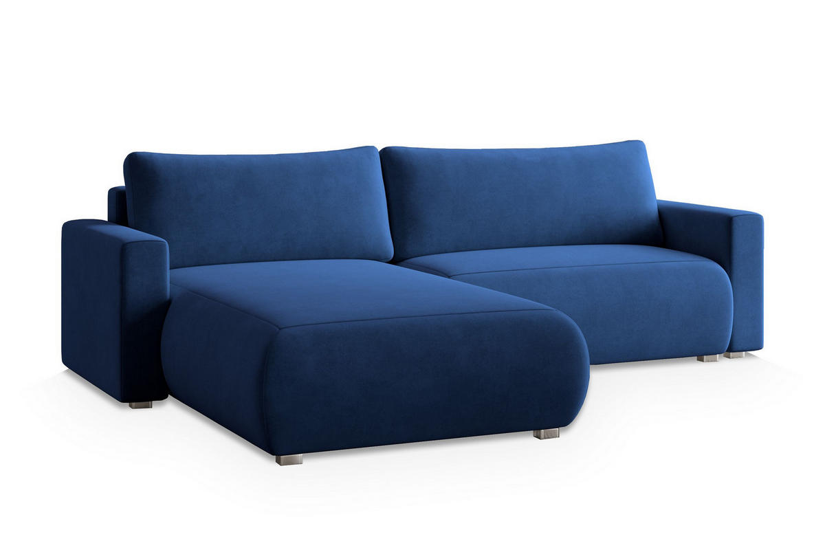 ECKSOFA TURIN M Blau Velours-Stoff mit Schlaffunktion - Blau, Holz (265/183cm) - MASSENO