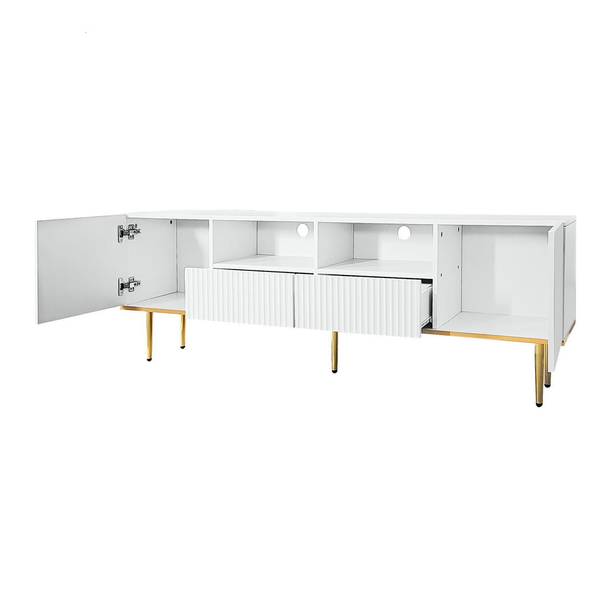 TV-SCHRANK 165/36/55 cm weiß mit goldenen Akzenten und 2 Schubladen - Weiß, Holzwerkstoff (165/55/36cm) - OKWISH