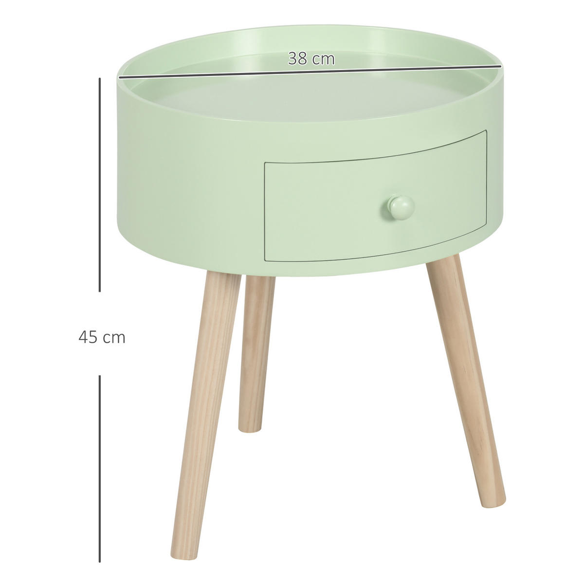 BEISTELLTISCH DE-15749 rund mit Schublade Grün - Grün, Holzwerkstoff (38/38/45cm) - ComfortXL
