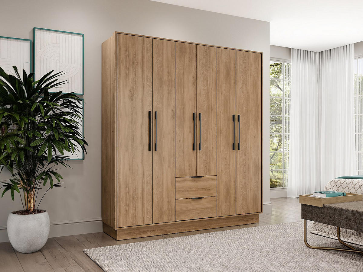 KLEIDERSCHRANK - 162 cmcm x 46.5 cmcm - Holz, Platte - Naturfarben Hell - FEOVA - Naturfarben, Holz (162/182/46.5cm) - Vente-Unique