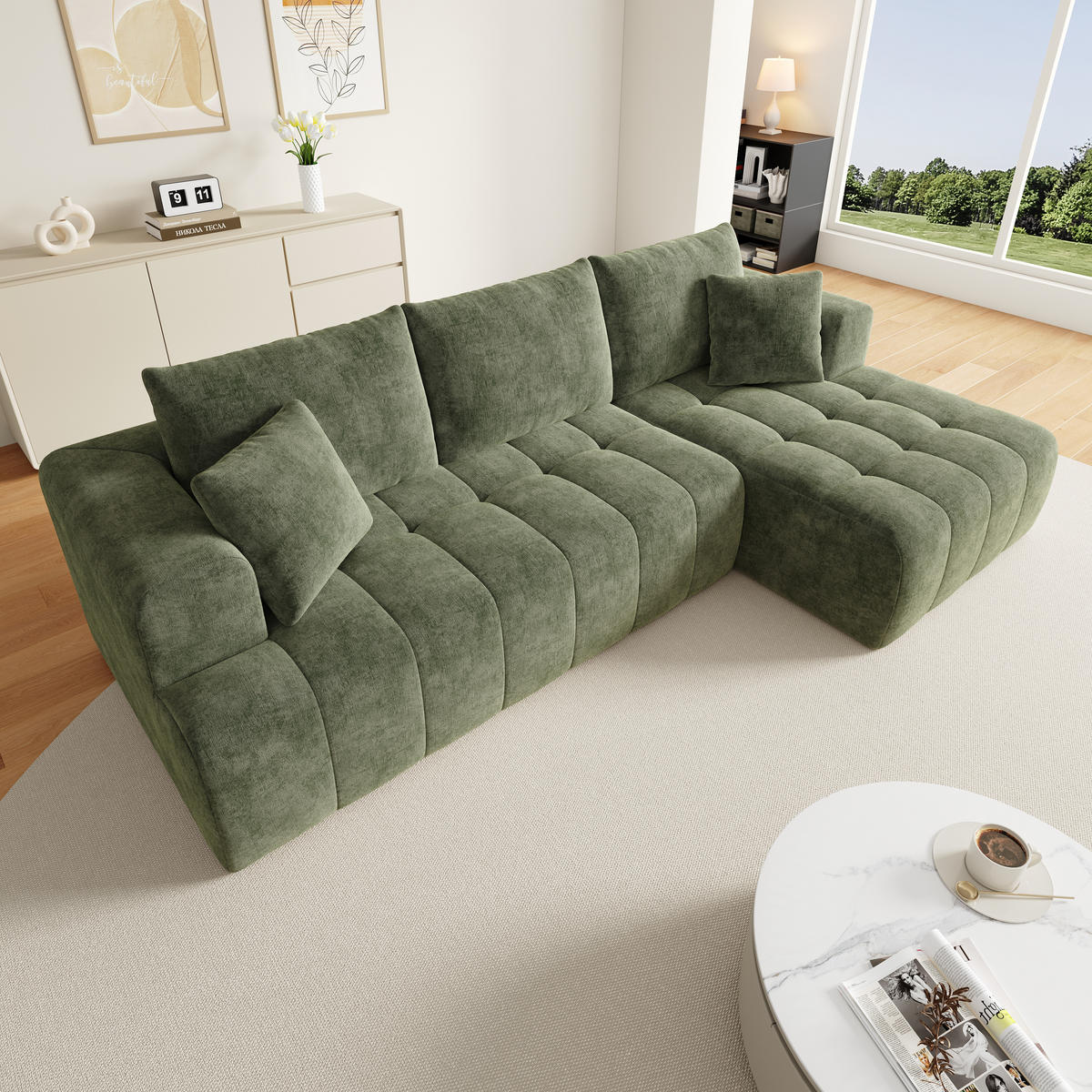ECKSOFA 244.5/136/79 cm Grün Chenille - Grün, Textil (244.5/136cm) - Oxeza